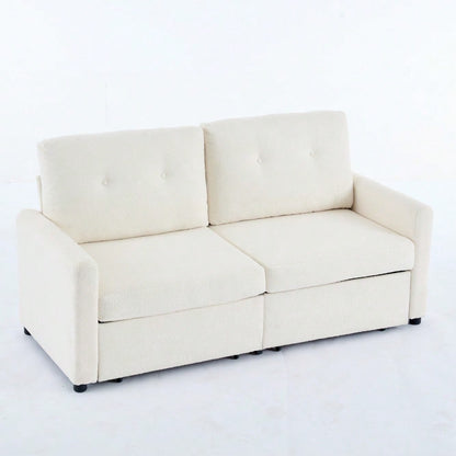 Elfenbeinfarbener 2-Sitzer Wohnzimmer-Sofa mit Krepp-Struktur & Doppel-Schubladen-Stauraum