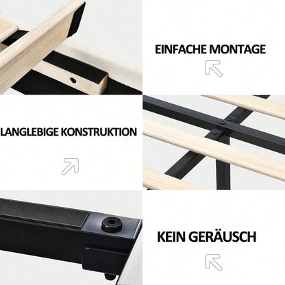 Polsterbett 160 x 200 cm, gepolsterter Schwebebettrahmen mit LED-Leuchten und Kopfteildesign, flächiges Doppelbett-Gästebett in hautfreundlichem Leinen Beige
