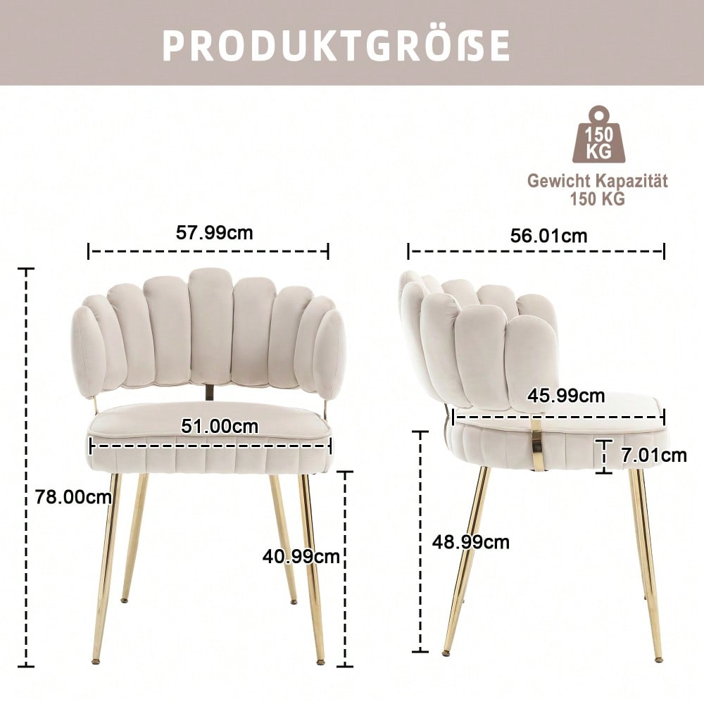 Moderner Samt Wohnzimmersessel, bequemer Stuhl für Esszimmer, Wohnzimmer, Schlafzimmer und Büro, mit bequemer Blüten-Rückenlehne und abgerundeten Armlehnen, Metall-Stuhlbeine. (lvory,Satz von 2)
