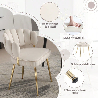 Moderner Samt Wohnzimmersessel, bequemer Stuhl für Esszimmer, Wohnzimmer, Schlafzimmer und Büro, mit bequemer Blüten-Rückenlehne und abgerundeten Armlehnen, Metall-Stuhlbeine. (lvory,Satz von 2)