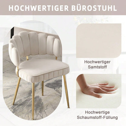 Moderner Samt Wohnzimmersessel, bequemer Stuhl für Esszimmer, Wohnzimmer, Schlafzimmer und Büro, mit bequemer Blüten-Rückenlehne und abgerundeten Armlehnen, Metall-Stuhlbeine. (lvory,Satz von 2)