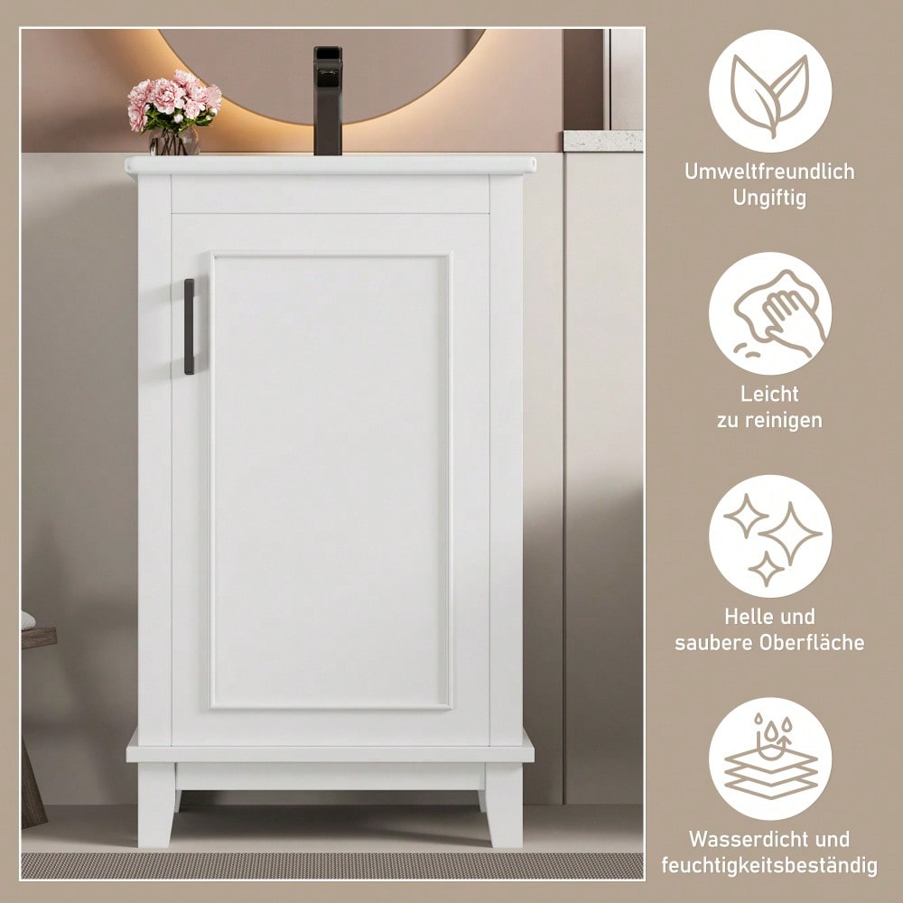 51x34x83cmBodenstehender Badezimmerschrank, Waschtisch, Waschtisch,Volllackierung, Türregale, verstellbare Regale, integriertes Keramikwaschbecken, geeignet für kleine Räume, weiß