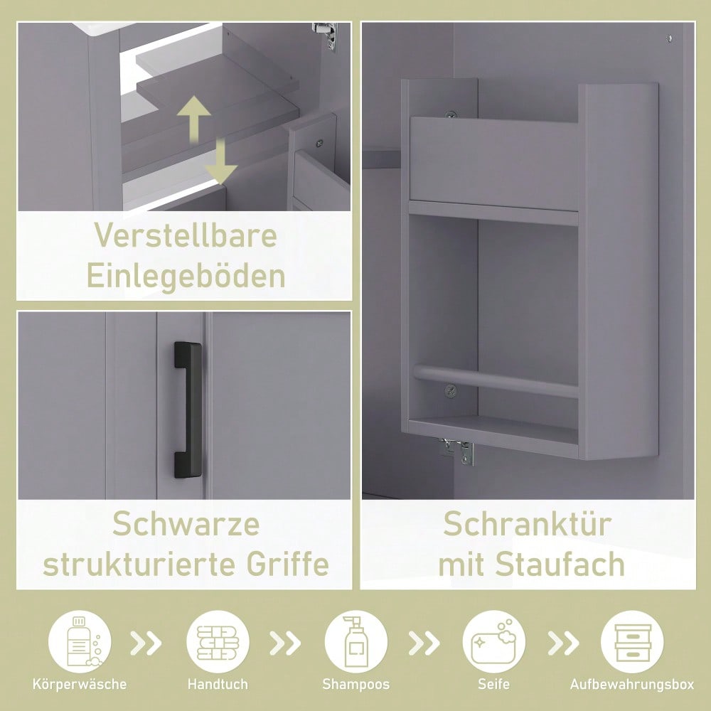 51x34x83cmBodenstehender Badezimmerschrank, Waschtisch, Volllackierung, Türregale, verstellbare Regale, integriertes Keramikwaschbecken, geeignet für kleine Räume, Grau