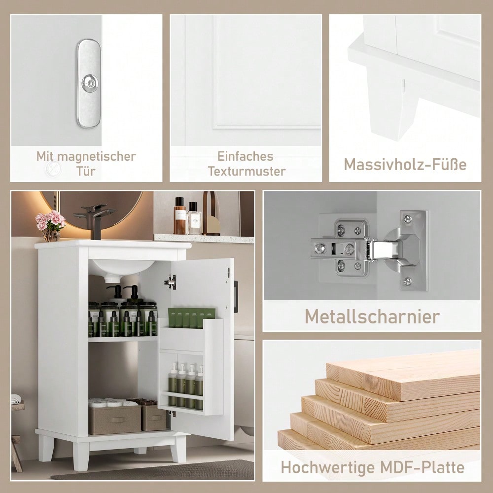 51x34x83cmBodenstehender Badezimmerschrank, Waschtisch, Waschtisch,Volllackierung, Türregale, verstellbare Regale, integriertes Keramikwaschbecken, geeignet für kleine Räume, weiß