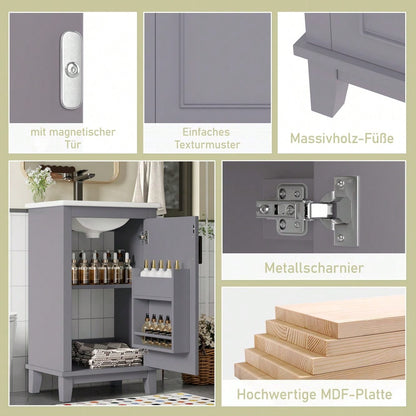 51x34x83cmBodenstehender Badezimmerschrank, Waschtisch, Volllackierung, Türregale, verstellbare Regale, integriertes Keramikwaschbecken, geeignet für kleine Räume, Grau