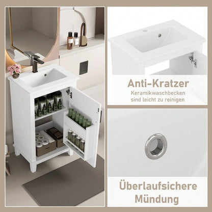 51x34x83cmBodenstehender Badezimmerschrank, Waschtisch, Waschtisch,Volllackierung, Türregale, verstellbare Regale, integriertes Keramikwaschbecken, geeignet für kleine Räume, weiß