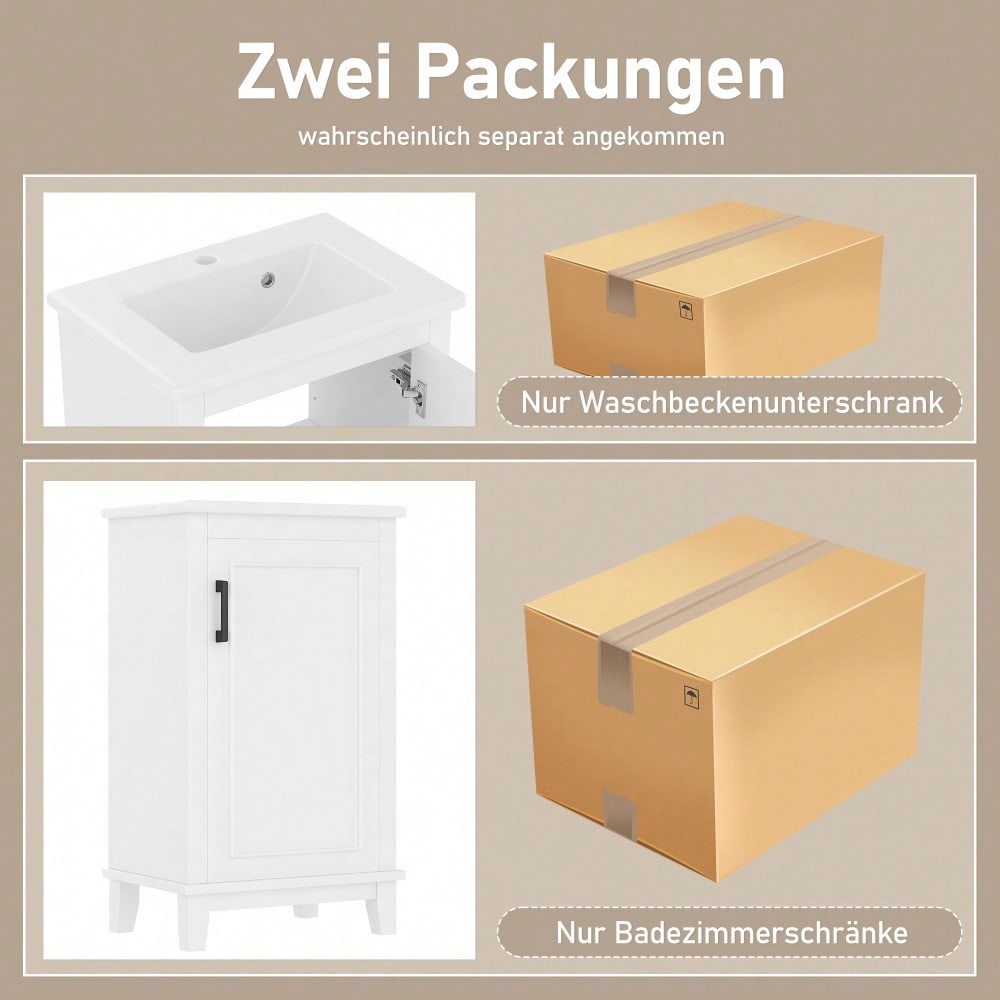 51x34x83cmBodenstehender Badezimmerschrank, Waschtisch, Waschtisch,Volllackierung, Türregale, verstellbare Regale, integriertes Keramikwaschbecken, geeignet für kleine Räume, weiß