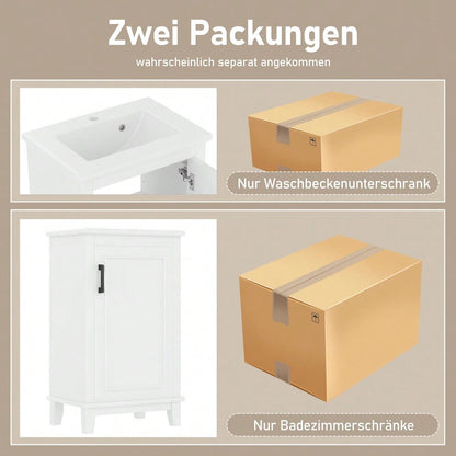 51x34x83cmBodenstehender Badezimmerschrank, Waschtisch, Waschtisch,Volllackierung, Türregale, verstellbare Regale, integriertes Keramikwaschbecken, geeignet für kleine Räume, weiß