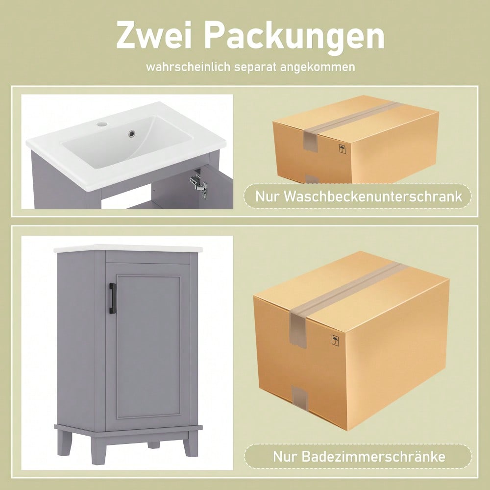 51x34x83cmBodenstehender Badezimmerschrank, Waschtisch, Volllackierung, Türregale, verstellbare Regale, integriertes Keramikwaschbecken, geeignet für kleine Räume, Grau