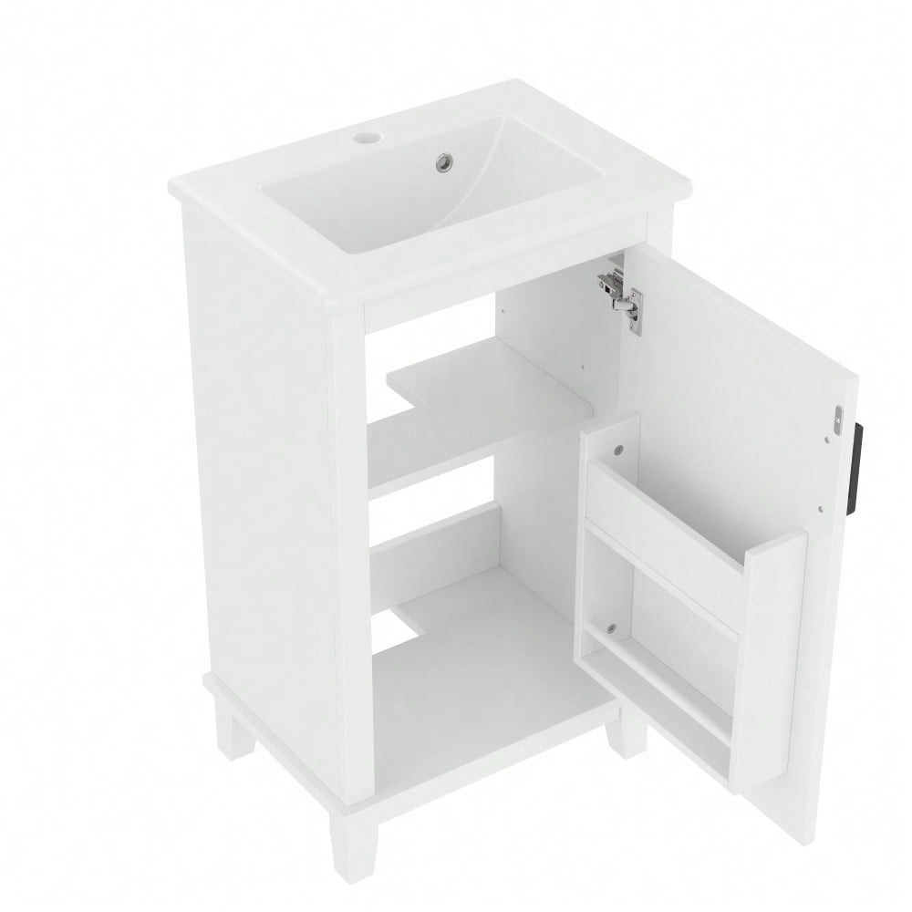 51x34x83cmBodenstehender Badezimmerschrank, Waschtisch, Waschtisch,Volllackierung, Türregale, verstellbare Regale, integriertes Keramikwaschbecken, geeignet für kleine Räume, weiß