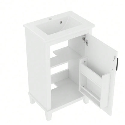 51x34x83cmBodenstehender Badezimmerschrank, Waschtisch, Waschtisch,Volllackierung, Türregale, verstellbare Regale, integriertes Keramikwaschbecken, geeignet für kleine Räume, weiß