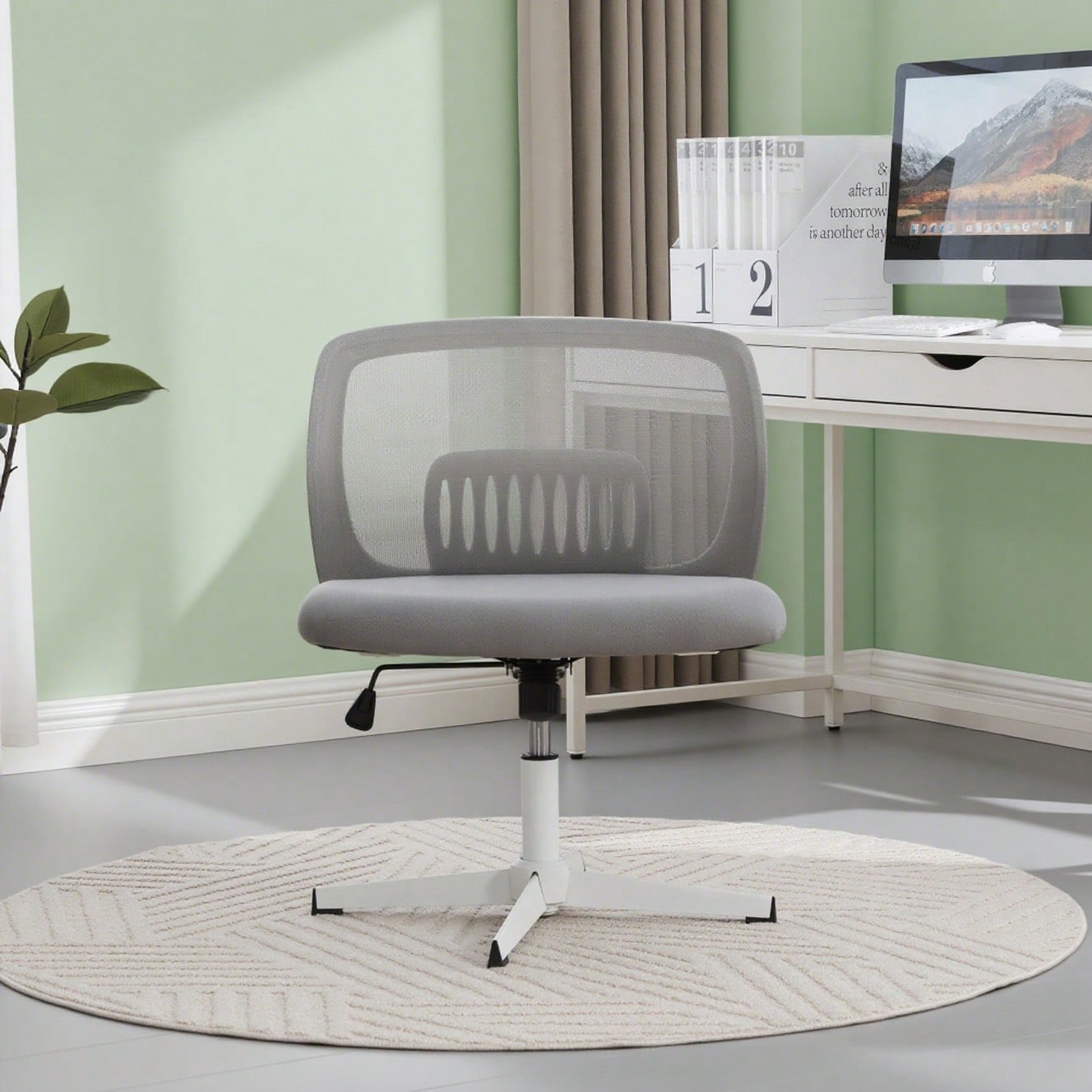 Armlose Bürostühle, Lesesessel mit breiten Polstern, Wohnstühle zum Sitzen mit gekreuzten Beinen, Wippfunktion, höhenverstellbar, 360° drehbar