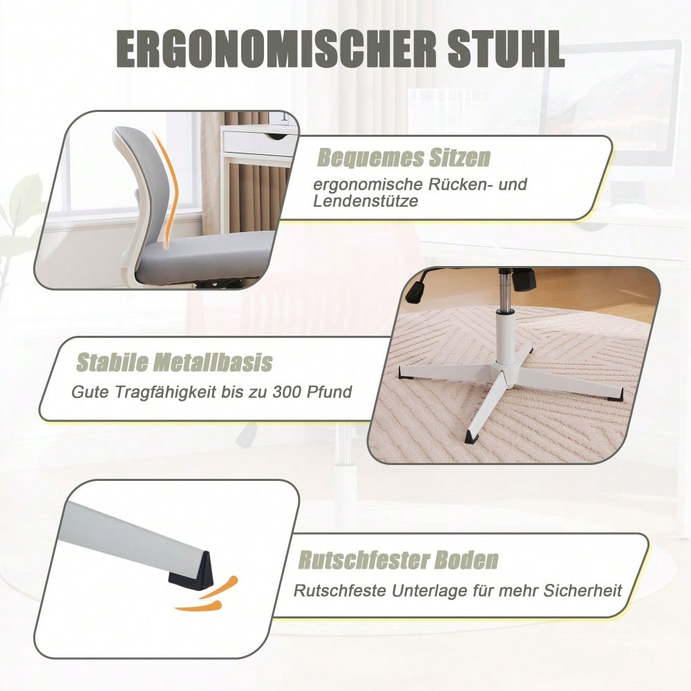 Armlose Bürostühle, Lesesessel mit breiten Polstern, Wohnstühle zum Sitzen mit gekreuzten Beinen, Wippfunktion, höhenverstellbar, 360° drehbar