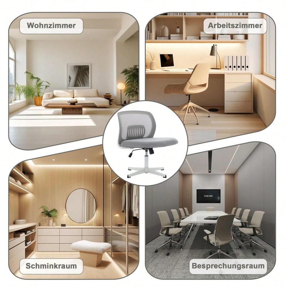 Armlose Bürostühle, Lesesessel mit breiten Polstern, Wohnstühle zum Sitzen mit gekreuzten Beinen, Wippfunktion, höhenverstellbar, 360° drehbar