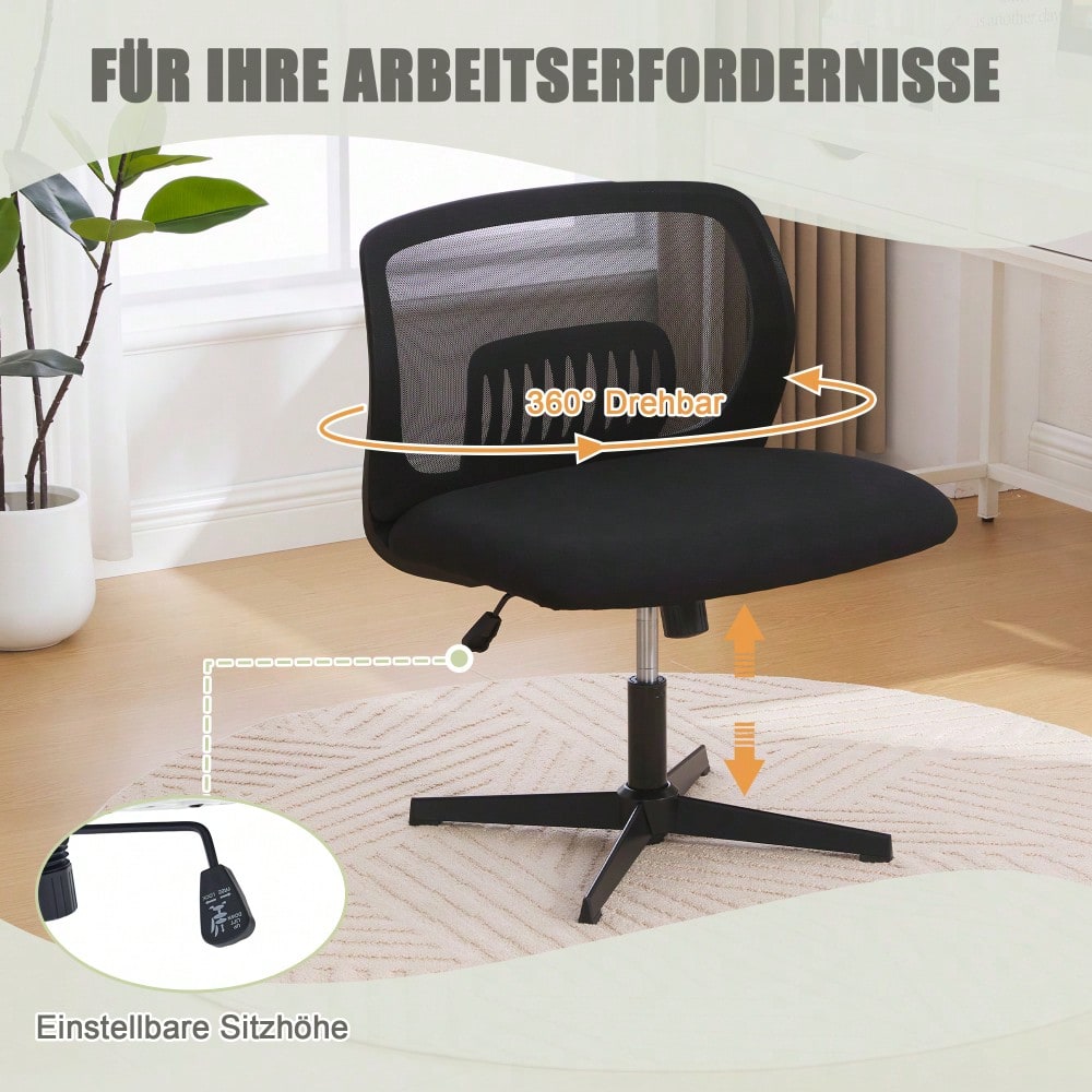 Armlose Bürostühle, Lesesessel mit breiten Polstern, Wohnstühle zum Sitzen mit gekreuzten Beinen, Wippfunktion, höhenverstellbar, 360° drehbar