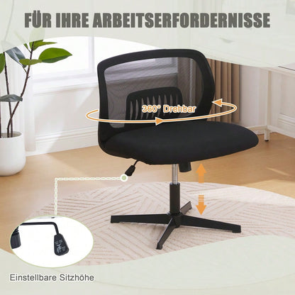 Armlose Bürostühle, Lesesessel mit breiten Polstern, Wohnstühle zum Sitzen mit gekreuzten Beinen, Wippfunktion, höhenverstellbar, 360° drehbar