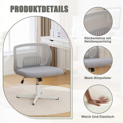 Armlose Bürostühle, Lesesessel mit breiten Polstern, Wohnstühle zum Sitzen mit gekreuzten Beinen, Wippfunktion, höhenverstellbar, 360° drehbar