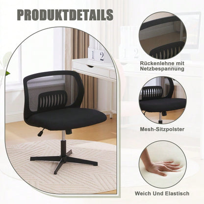 Armlose Bürostühle, Lesesessel mit breiten Polstern, Wohnstühle zum Sitzen mit gekreuzten Beinen, Wippfunktion, höhenverstellbar, 360° drehbar