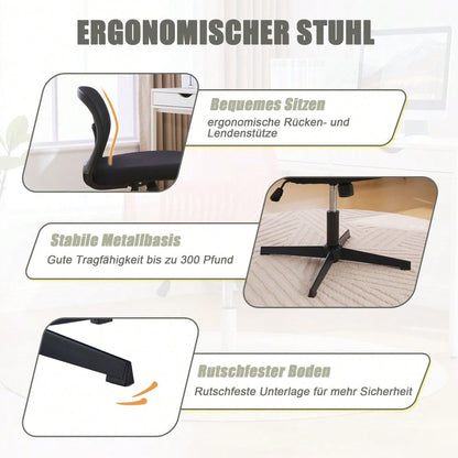 Armlose Bürostühle, Lesesessel mit breiten Polstern, Wohnstühle zum Sitzen mit gekreuzten Beinen, Wippfunktion, höhenverstellbar, 360° drehbar