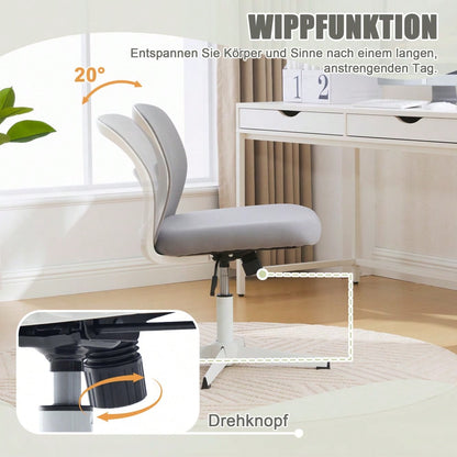 Armlose Bürostühle, Lesesessel mit breiten Polstern, Wohnstühle zum Sitzen mit gekreuzten Beinen, Wippfunktion, höhenverstellbar, 360° drehbar