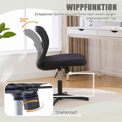 Armlose Bürostühle, Lesesessel mit breiten Polstern, Wohnstühle zum Sitzen mit gekreuzten Beinen, Wippfunktion, höhenverstellbar, 360° drehbar