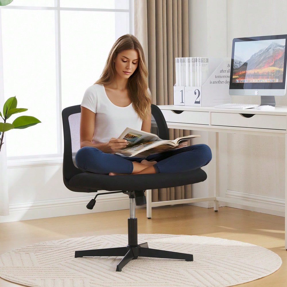 Armlose Bürostühle, Lesesessel mit breiten Polstern, Wohnstühle zum Sitzen mit gekreuzten Beinen, Wippfunktion, höhenverstellbar, 360° drehbar