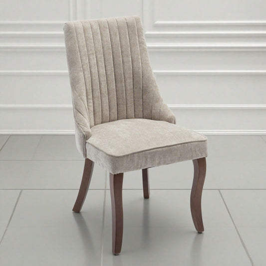 Rayon Cloth Flocking Linen Dining Chairs Channel Kitchen Dinner Chair Comfy Fabric Upholstered Accent Chair for Dining Room with Curved Solid Wood Legs,Set of 2 (Beige), DE1847BG