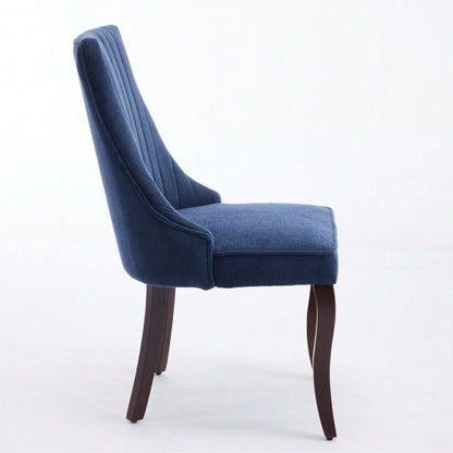 Rayon Cloth Flocking Linen Dining Chairs Channel Kitchen Dinner Chair Comfy Fabric Upholstered Accent Chair for Dining Room with Curved Solid Wood Legs,Set of 2 (Blue), DE1847BL