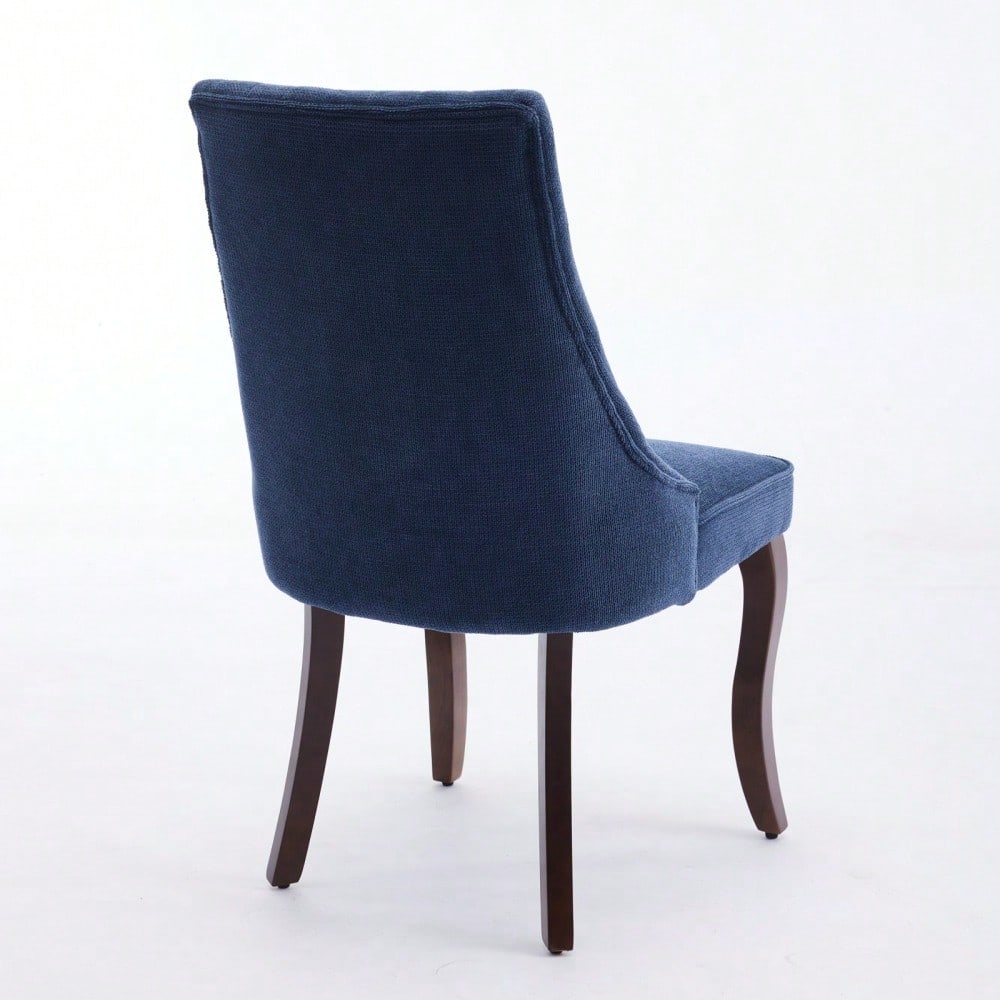Rayon Cloth Flocking Linen Dining Chairs Channel Kitchen Dinner Chair Comfy Fabric Upholstered Accent Chair for Dining Room with Curved Solid Wood Legs,Set of 2 (Blue), DE1847BL