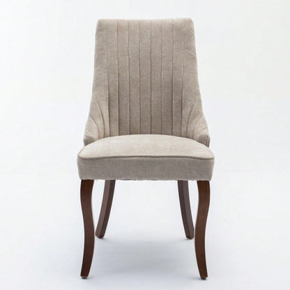 Rayon Cloth Flocking Linen Dining Chairs Channel Kitchen Dinner Chair Comfy Fabric Upholstered Accent Chair for Dining Room with Curved Solid Wood Legs,Set of 2 (Beige), DE1847BG