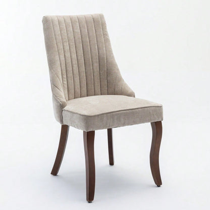 Rayon Cloth Flocking Linen Dining Chairs Channel Kitchen Dinner Chair Comfy Fabric Upholstered Accent Chair for Dining Room with Curved Solid Wood Legs,Set of 2 (Beige), DE1847BG