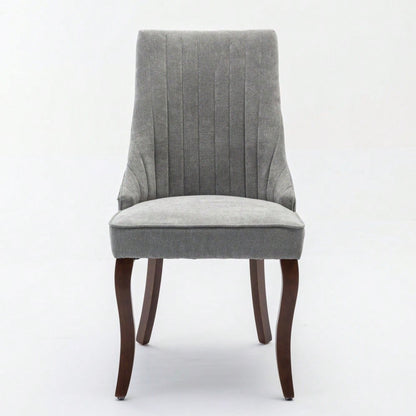 Rayon Cloth Flocking Linen Dining Chairs Channel Kitchen Dinner Chair Comfy Fabric Upholstered Accent Chair for Dining Room with Curved Solid Wood Legs,Set of 2 (Gray), DE1847GY