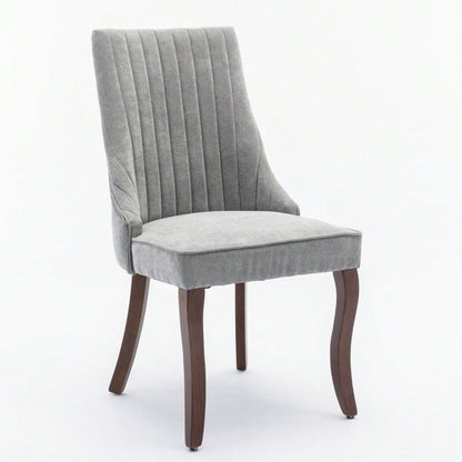 Rayon Cloth Flocking Linen Dining Chairs Channel Kitchen Dinner Chair Comfy Fabric Upholstered Accent Chair for Dining Room with Curved Solid Wood Legs,Set of 2 (Gray), DE1847GY