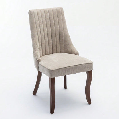 Rayon Cloth Flocking Linen Dining Chairs Channel Kitchen Dinner Chair Comfy Fabric Upholstered Accent Chair for Dining Room with Curved Solid Wood Legs,Set of 2 (Beige), DE1847BG