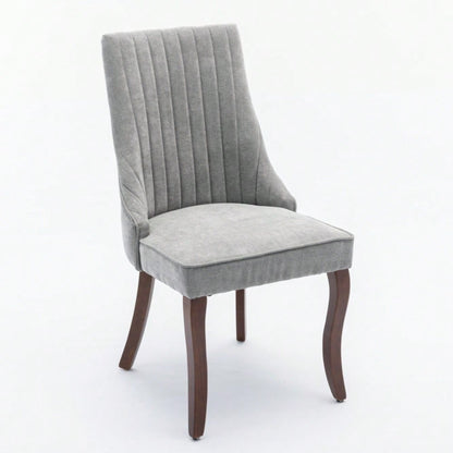 Rayon Cloth Flocking Linen Dining Chairs Channel Kitchen Dinner Chair Comfy Fabric Upholstered Accent Chair for Dining Room with Curved Solid Wood Legs,Set of 2 (Gray), DE1847GY