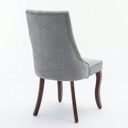 Rayon Cloth Flocking Linen Dining Chairs Channel Kitchen Dinner Chair Comfy Fabric Upholstered Accent Chair for Dining Room with Curved Solid Wood Legs,Set of 2 (Gray), DE1847GY