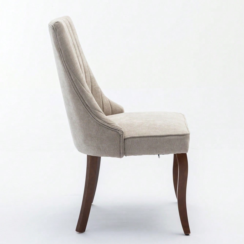 Rayon Cloth Flocking Linen Dining Chairs Channel Kitchen Dinner Chair Comfy Fabric Upholstered Accent Chair for Dining Room with Curved Solid Wood Legs,Set of 2 (Beige), DE1847BG