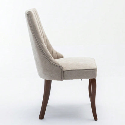 Rayon Cloth Flocking Linen Dining Chairs Channel Kitchen Dinner Chair Comfy Fabric Upholstered Accent Chair for Dining Room with Curved Solid Wood Legs,Set of 2 (Beige), DE1847BG