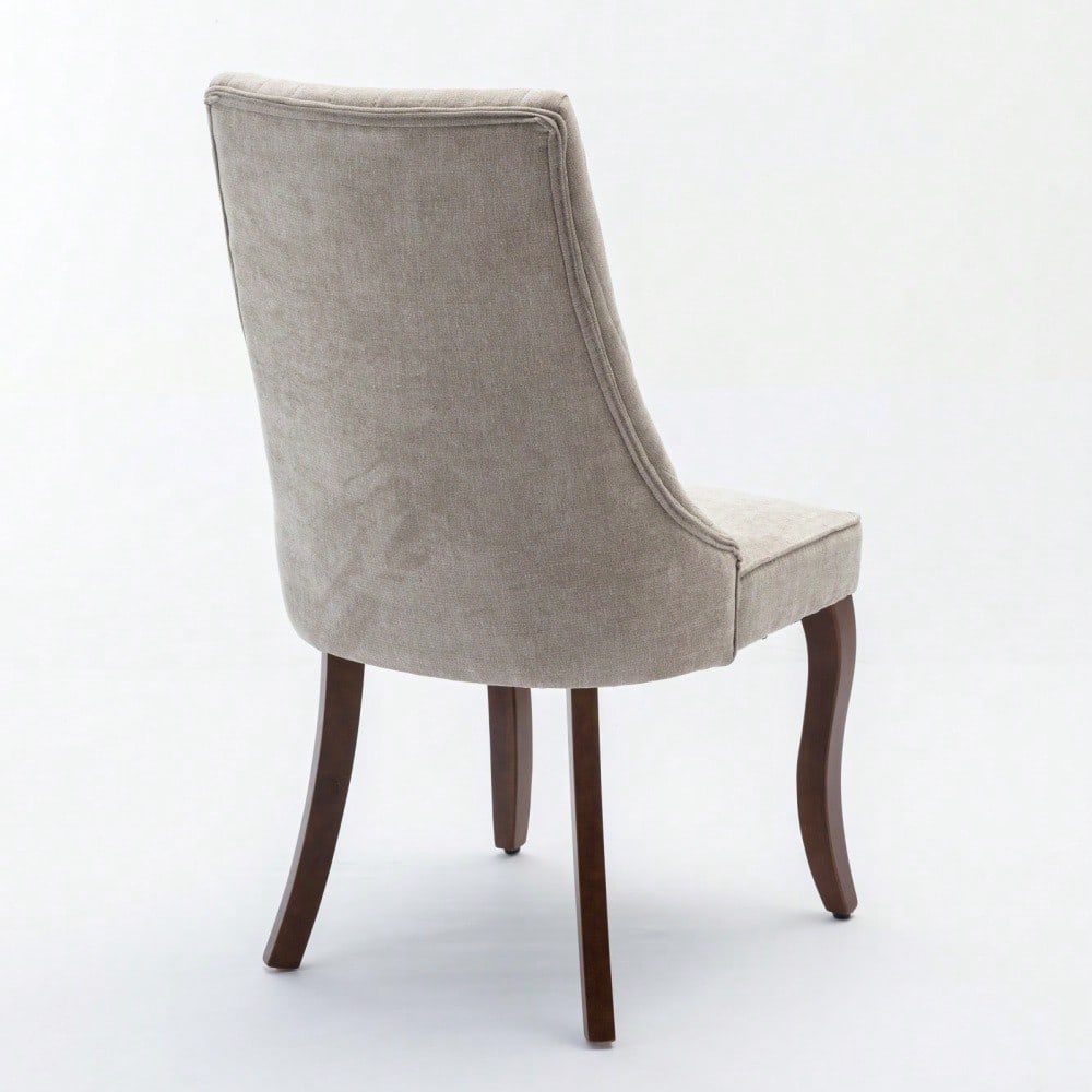 Rayon Cloth Flocking Linen Dining Chairs Channel Kitchen Dinner Chair Comfy Fabric Upholstered Accent Chair for Dining Room with Curved Solid Wood Legs,Set of 2 (Beige), DE1847BG