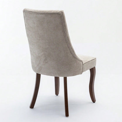 Rayon Cloth Flocking Linen Dining Chairs Channel Kitchen Dinner Chair Comfy Fabric Upholstered Accent Chair for Dining Room with Curved Solid Wood Legs,Set of 2 (Beige), DE1847BG