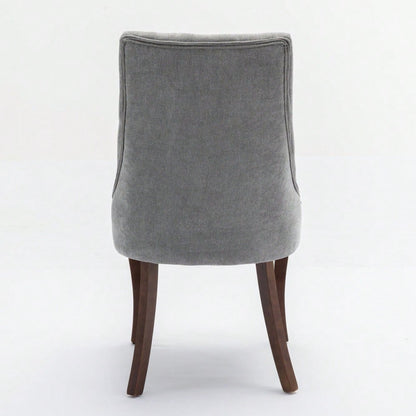 Rayon Cloth Flocking Linen Dining Chairs Channel Kitchen Dinner Chair Comfy Fabric Upholstered Accent Chair for Dining Room with Curved Solid Wood Legs,Set of 2 (Gray), DE1847GY