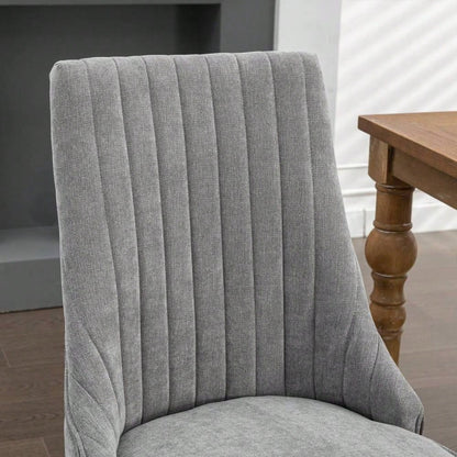 Rayon Cloth Flocking Linen Dining Chairs Channel Kitchen Dinner Chair Comfy Fabric Upholstered Accent Chair for Dining Room with Curved Solid Wood Legs,Set of 2 (Gray), DE1847GY