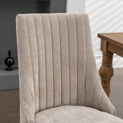 Rayon Cloth Flocking Linen Dining Chairs Channel Kitchen Dinner Chair Comfy Fabric Upholstered Accent Chair for Dining Room with Curved Solid Wood Legs,Set of 2 (Beige), DE1847BG