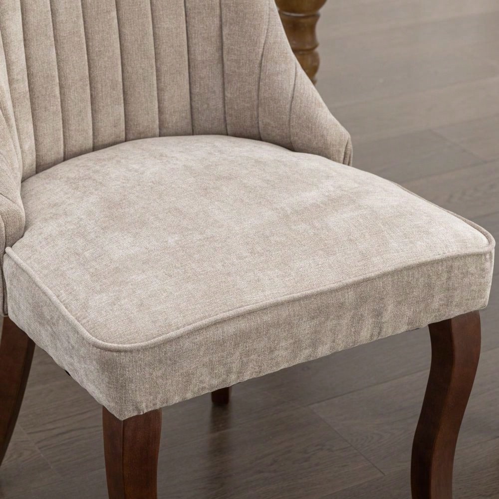 Rayon Cloth Flocking Linen Dining Chairs Channel Kitchen Dinner Chair Comfy Fabric Upholstered Accent Chair for Dining Room with Curved Solid Wood Legs,Set of 2 (Beige), DE1847BG