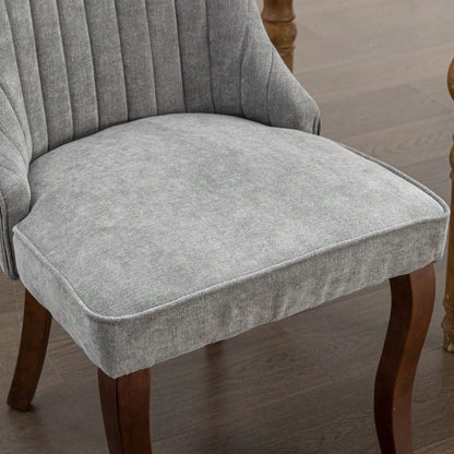 Rayon Cloth Flocking Linen Dining Chairs Channel Kitchen Dinner Chair Comfy Fabric Upholstered Accent Chair for Dining Room with Curved Solid Wood Legs,Set of 2 (Gray), DE1847GY