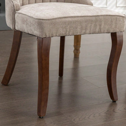Rayon Cloth Flocking Linen Dining Chairs Channel Kitchen Dinner Chair Comfy Fabric Upholstered Accent Chair for Dining Room with Curved Solid Wood Legs,Set of 2 (Beige), DE1847BG