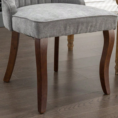 Rayon Cloth Flocking Linen Dining Chairs Channel Kitchen Dinner Chair Comfy Fabric Upholstered Accent Chair for Dining Room with Curved Solid Wood Legs,Set of 2 (Gray), DE1847GY