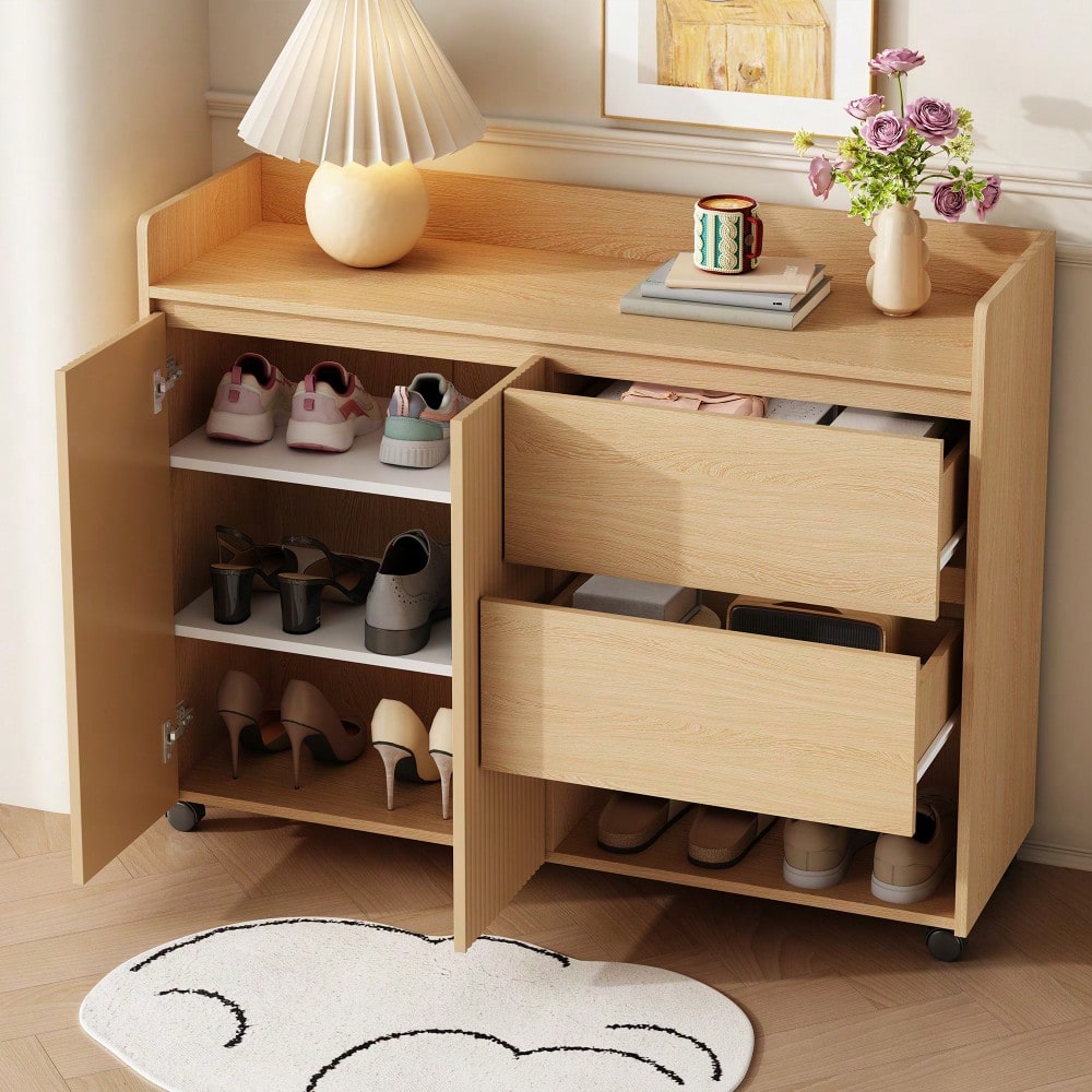 Schuhschrank, beweglicher Schuhschrank, Universalrad mit Bremse. Oberer Bogen, verstellbare Regale, Dämpfungsscharnier