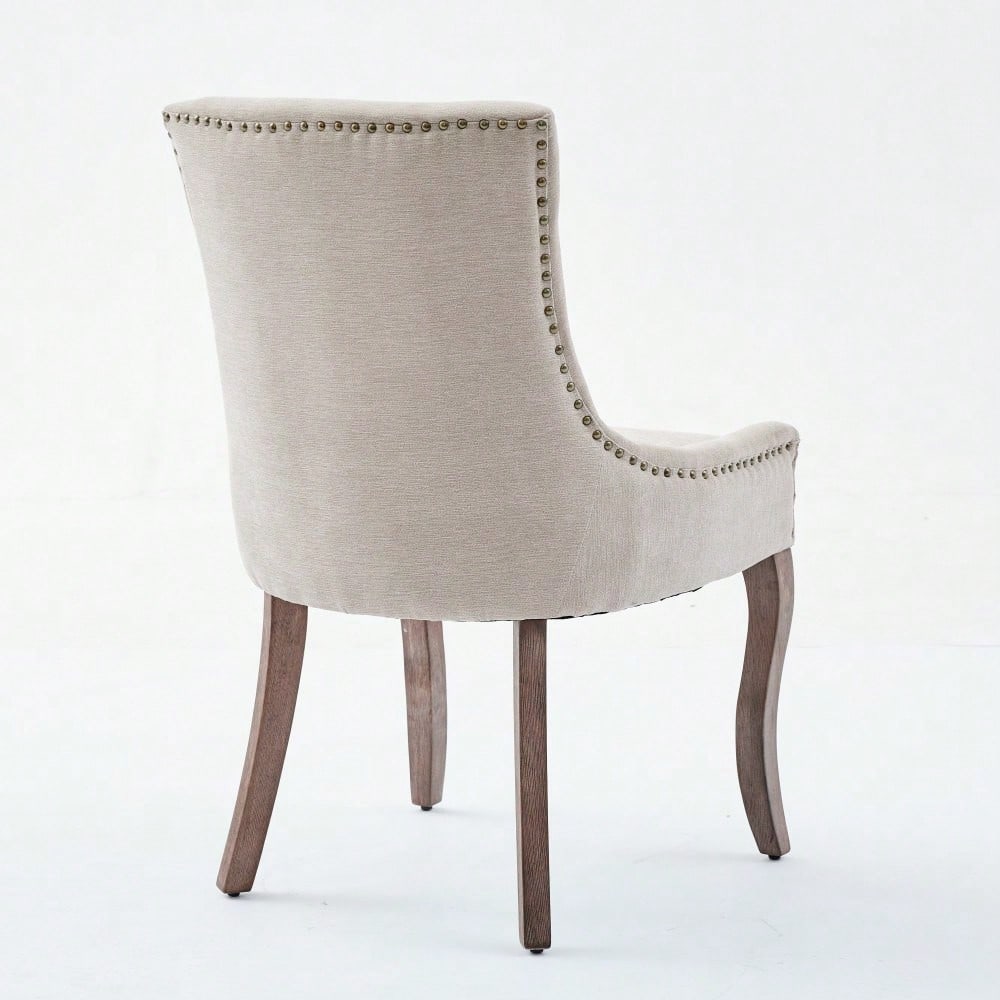 A&A Furniture,Ultra Side Dining Chair,Thickened fabric chairs with neutrally toned solid wood legs,Bronze nail head,Set of 2,Beige,DE1807BG