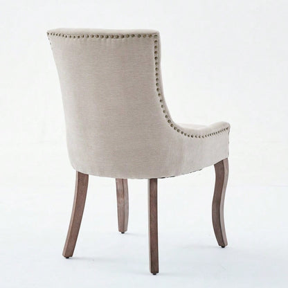A&A Furniture,Ultra Side Dining Chair,Thickened fabric chairs with neutrally toned solid wood legs,Bronze nail head,Set of 2,Beige,DE1807BG